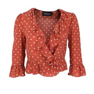 Realisation Par Silk Polka Dot Print Ruffle Crop Blouse